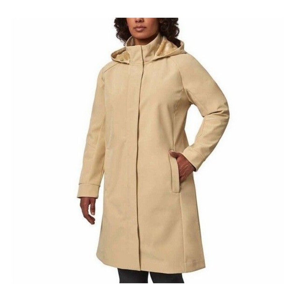 Mondetta Women's Long Soft-Shell Hooded Jacket Oat Milk Large NWT